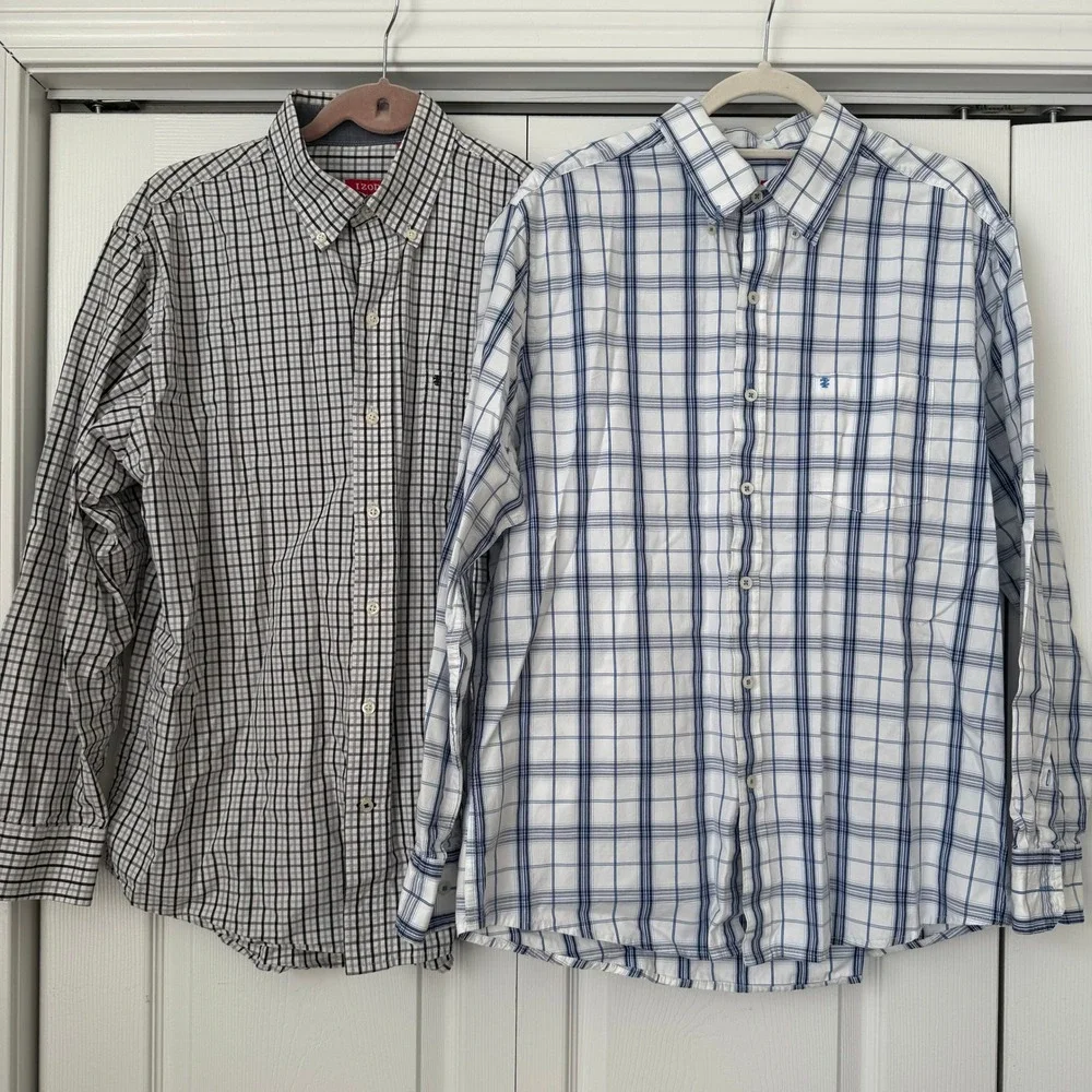 2‎ IZOD Mens Long Sleeve Button Down Shirts Plaid Large